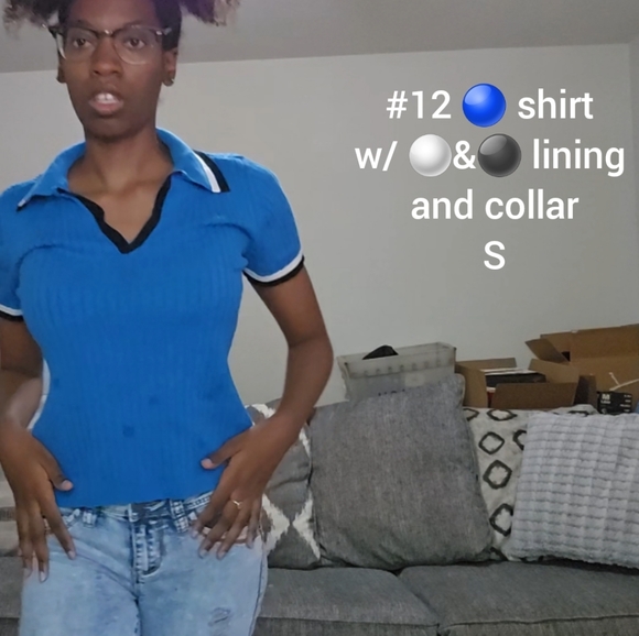 S Blue collared shirt lined w/ black & white - Picture 3 of 3